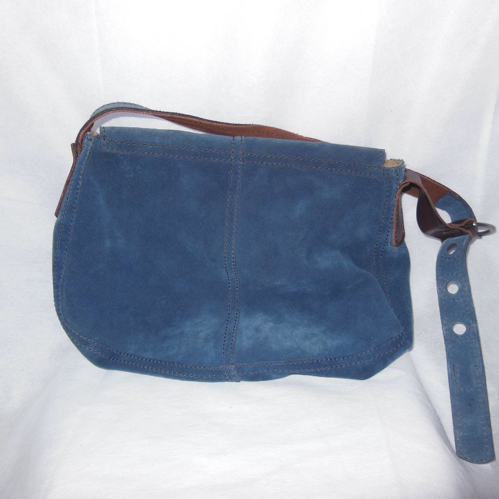 Lucky Brand Blue Suede Shoulder Bag with Brown Strap - Picture 10 of 14